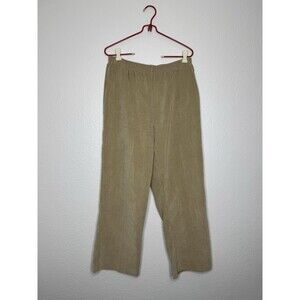 Alfred Dunner Women's Pants Sz 16 Beige Corduroy Elastic Waist Pull-On Wide Leg